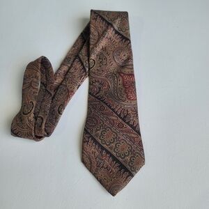 Charing Cross Mens Tie Red Green Gold Tan Paisley 100% Silk Hand Finished